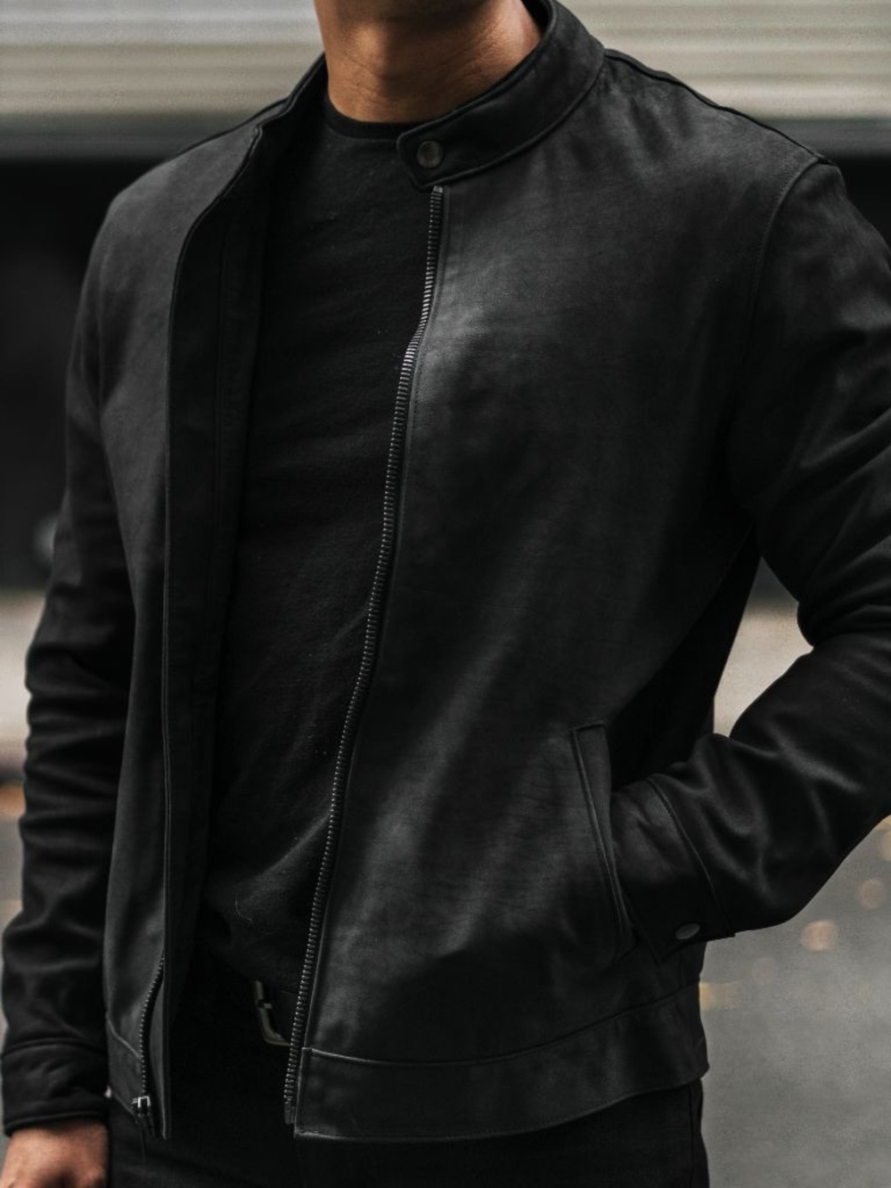 Thursday Boot Company Men's Black Leather Bomber Jacket